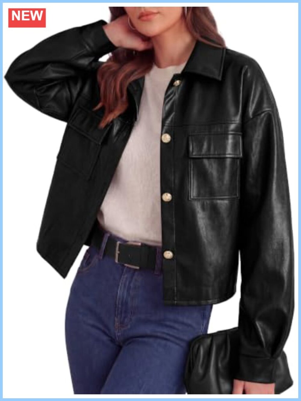 Faux Leather Button Down Jacket Women